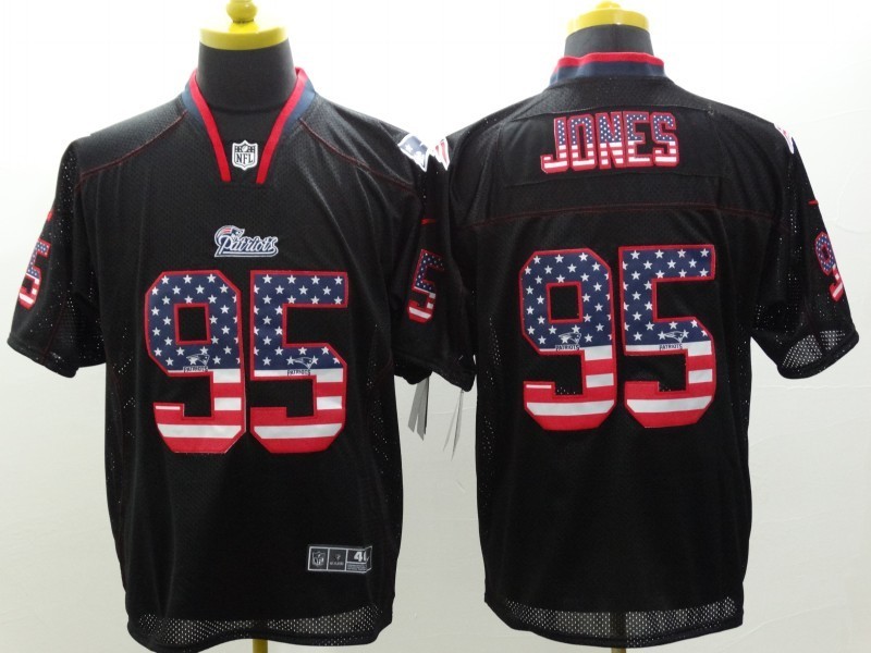 Nike Patriots 85 Jones US Flag Fashion Black Elite Jerseys