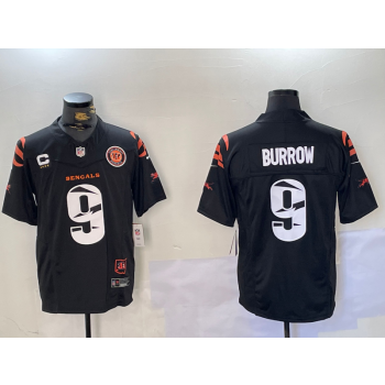 Nike Bengals 9 Joe Burrow Black Team Logo F.U.S.E. Vapor Limited with C patch Jersey Nike Bengals 9 Joe Burrow Black Team Logo F.U.S.E. Vapor Limited with C patch Jersey