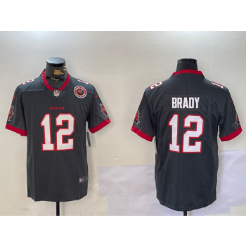 Nike Buccaneers 12 Tom Brady Grey Team Logo Vapor Limited Jersey