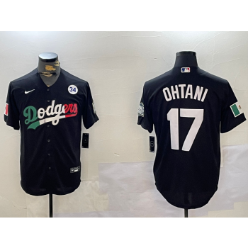 MLB Dodgers 17 Shohei Ohtani Black Mexico 2024 World Series Nike Cool Base Jersey with 34 Patch