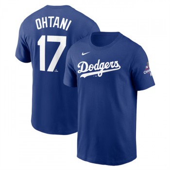 MLB Dodgers 17 Shohei Ohtani Royal 2024 World Series Champions Name & Number T Shirt