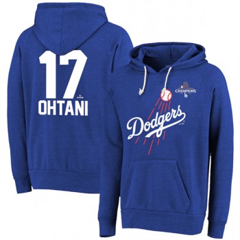 MLB Dodgers 17 Shohei Ohtani Royal 2024 World Series Champions Name & Number Tri Blend Pullover Hoodie