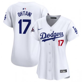 MLB Dodgers 17 Shohei Ohtani White 2024 World Series Champions Cool Base Women Jersey
