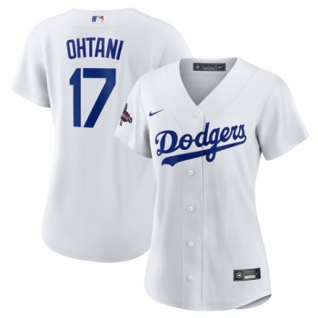 MLB Dodgers 17 Shohei Ohtani White 2024 World Series Champions Women Jersey