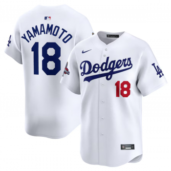 MLB Dodgers 18 Yoshinobu Yamamoto White 2024 World Series Champions Cool Base Women Jersey