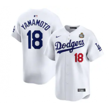MLB Dodgers 18 Yoshinobu Yamamoto White 2024 World Series Nike Cool Base Jersey