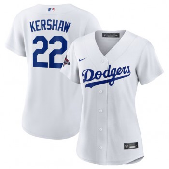 MLB Dodgers 22 Clayton Kershaw White 2024 World Series Champions Cool Base Women Jersey