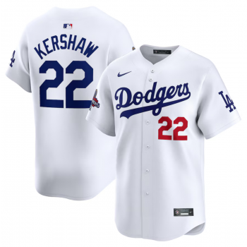 MLB Dodgers 22 Clayton Kershaw White 2024 World Series Champions Nike Cool Base Jersey