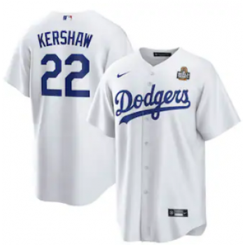 MLB Dodgers 22 Clayton Kershaw White 2024 World Series Nike Cool Base Jersey