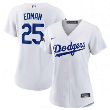 MLB Dodgers 25 Tommy Edman White 2024 World Series Champions Cool Base Women Jersey