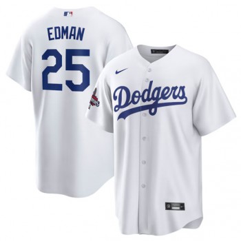 MLB Dodgers 25 Tommy Edman White 2024 World Series Champions Nike Cool Base Jersey