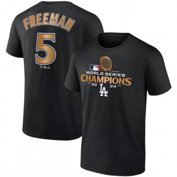 MLB Dodgers 5 Freddie Freeman Black 2024 World Series Champions Name & Number T Shirt MLB Dodgers 5 Freddie Freeman Black 2024 World Series Champions Name & Number T Shirt