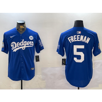 MLB Dodgers 5 Freddie Freeman Blue 2024 World Series Champion Nike Cool Base Jersey with 34 Patch MLB Dodgers 5 Freddie Freeman Blue 2024 World Series Champion Nike Cool Base Jersey with 34 Patch