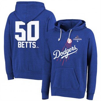 MLB Dodgers 50 Mookie Betts Royal 2024 World Series Champions Name & Number Tri Blend Pullover Hoodie