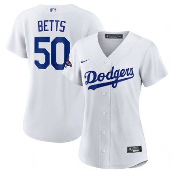 MLB Dodgers 50 Mookie Betts White 2024 World Series Champions Women Jersey MLB Dodgers 50 Mookie Betts White 2024 World Series Champions Women Jersey