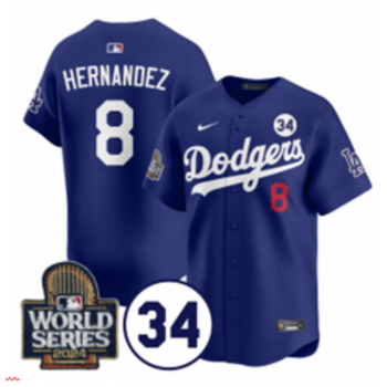 MLB Dodgers 8 Hernandez Blue 2024 World Series Nike Cool Base Jersey with 34 Patch