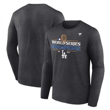 MLB Dodgers Heather Charcoal 2024 World Series Champions Locker Room Long Sleeve T Shirt