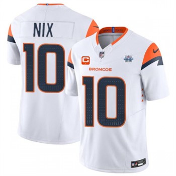Nike Broncos 10 Bo Nix White F.U.S.E. Vapor Limited with C Patch Men Jersey Nike Broncos 10 Bo Nix White F.U.S.E. Vapor Limited with C Patch Men Jersey