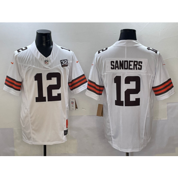 Nike Browns 12 Shedeur Sanders White 2025 Draft F.U.S.E. Vapor Limited Men Jersey with patch