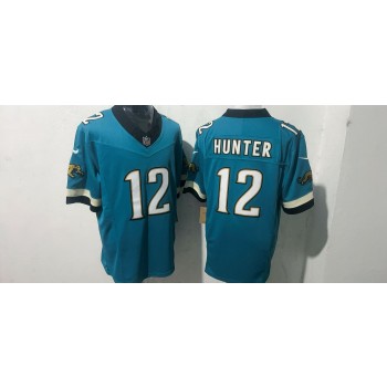 Nike Jaguars 12 Travis Hunter Teal Throwback 2025 Draft F.U.S.E. Vapor Limited Men Jersey