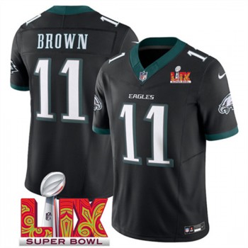 Nike Eagles 11 A.J. Brown Black 2025 Super Bowl LIX F.U.S.E. Vapor Limited Men Jersey