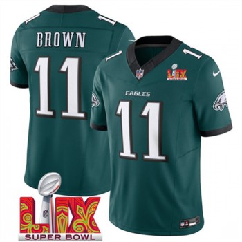 Nike Eagles 11 A.J. Brown Green 2025 Super Bowl LIX F.U.S.E. Vapor Limited Men Jersey