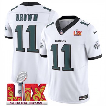 Nike Eagles 11 A.J. Brown White 2025 Super Bowl LIX F.U.S.E. Vapor Limited Men Jersey