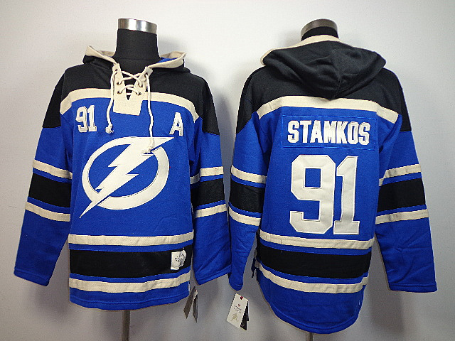 Lightning 91 Stamkos Blue Hooded Jerseys