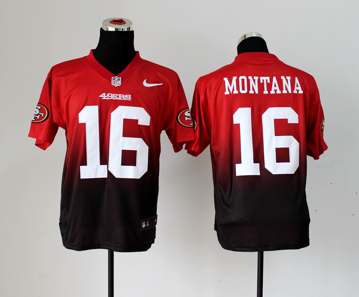 Nike 49ers 16 Montana Red And Black Drift II Elite Jerseys