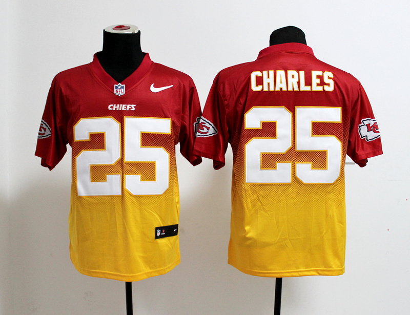 Nike Chiefs 25 Charles Red And Yellow Drift II Elite Jerseys