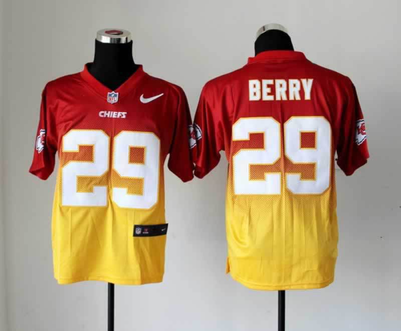 Nike Chiefs 29 Berry Red And Yellow Drift II Elite Jerseys