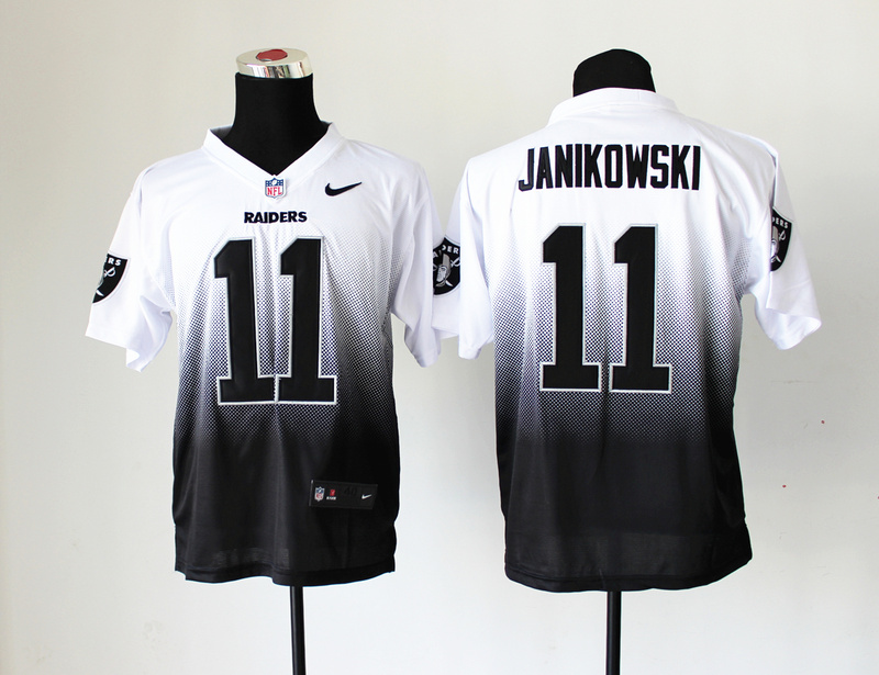 Nike Raiders 11 Janikowski White And Black Drift II Elite Jerseys