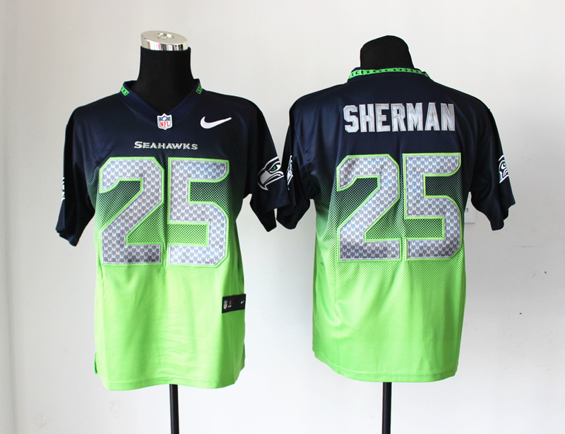 Nike Seahawks 25 Sherman Blue And Green Drift II Elite Jerseys - Click Image to Close