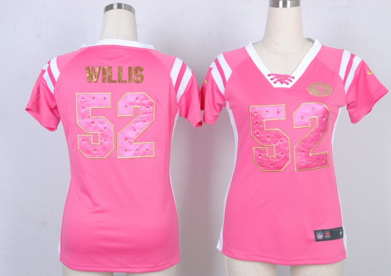Nike 49ers 52 Willis Pink Sequin Lettering Women Jerseys