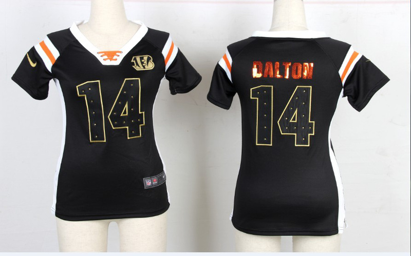 Nike Bengals 14 Dalton Black Sequin Lettering Women Jerseys