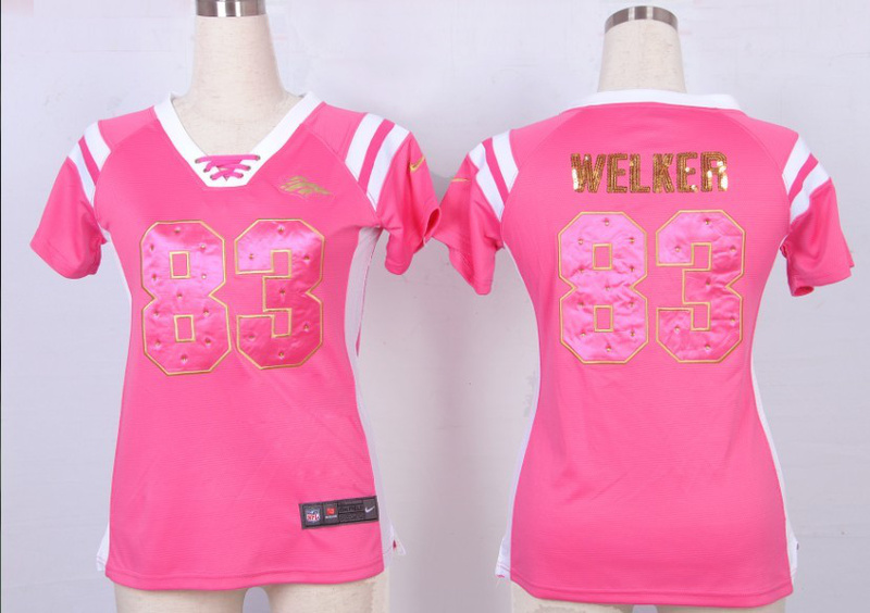 Nike Broncos 83 Welker Pink Sequin Lettering Women Jerseys