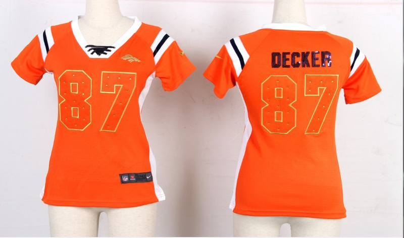 Nike Broncos 87 Decker Orange Sequin Lettering Women Jerseys