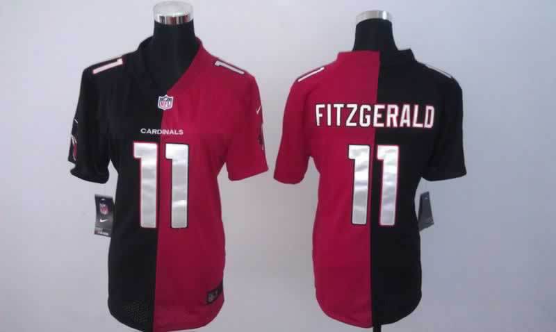Nike Cardinals 11 Fitzgerald Black And Red Split Women Jerseys