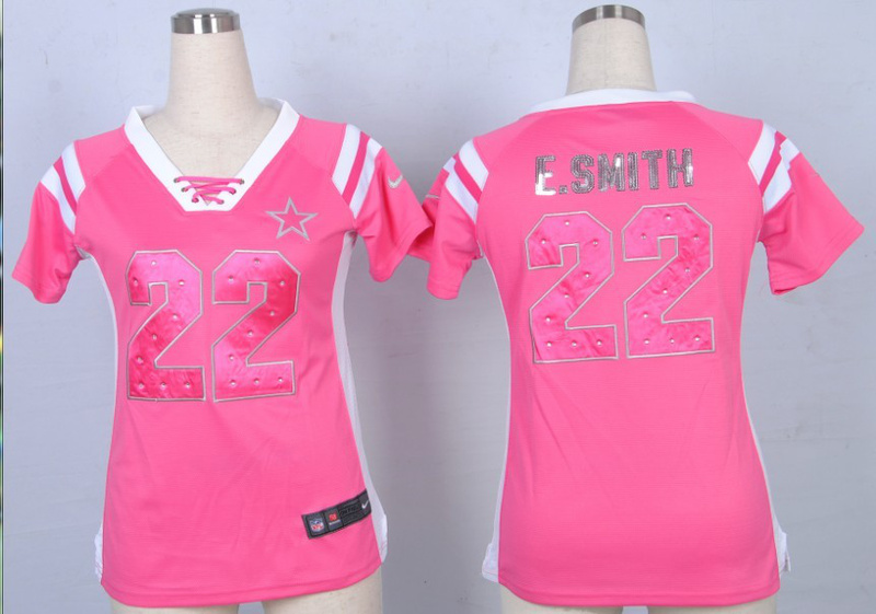 Nike Cowboys 22 E.Smith Pink Sequin Lettering Women Jerseys