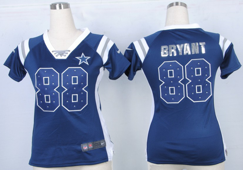 Nike Cowboys 88 Bryant Blue Sequin Lettering Women Jerseys