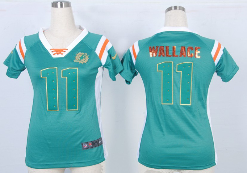 Nike Dolphins 11 Wallace Green Sequin Lettering Women Jerseys - Click Image to Close