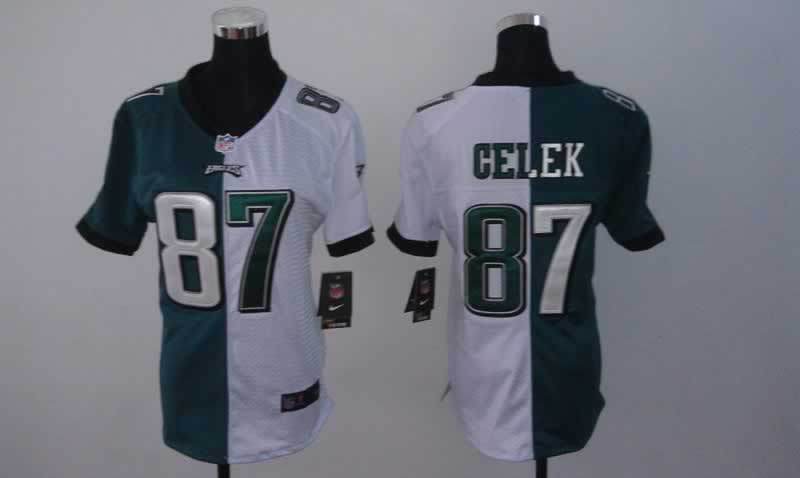 Nike Eagles 87 Celek Green And White Split Women Jerseys Nike Eagles 87 Celek Green And White Split Women Jerseys