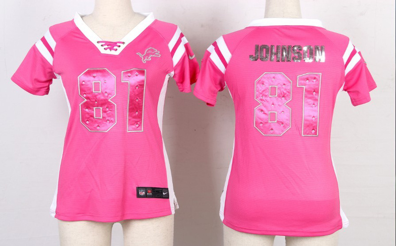 Nike Lions 81 Johnson Pink Sequin Lettering Women Jerseys
