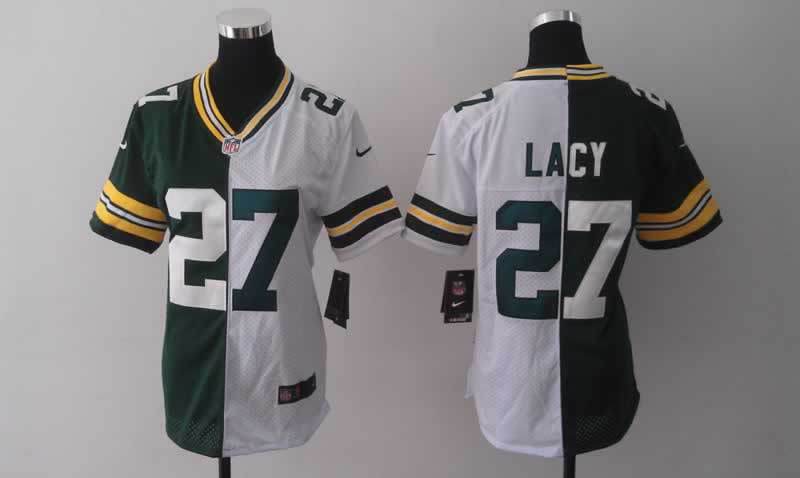 Nike Packers 27 Lacy Green And White Split Women Jerseys