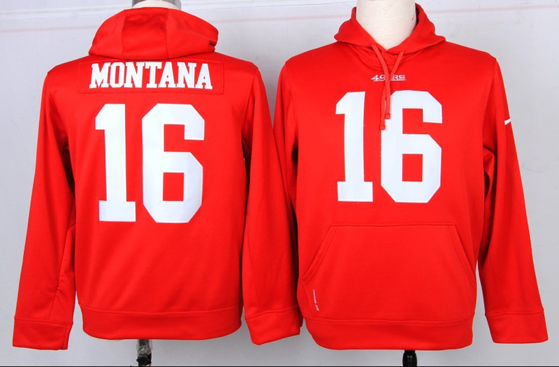 Nike 49ers 16 Montana Red Pullover Hoodie