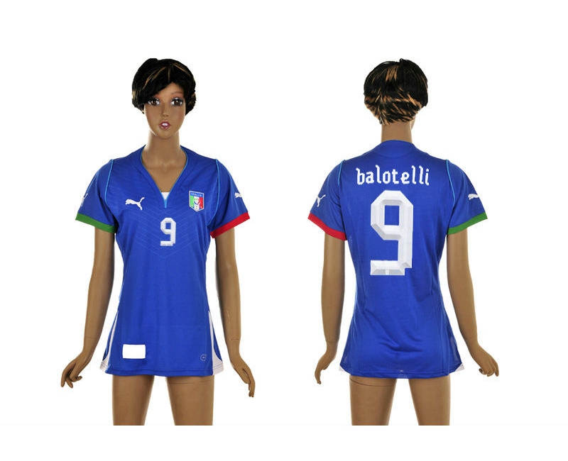 Italy 9 Balotelli blue home women Jerseys
