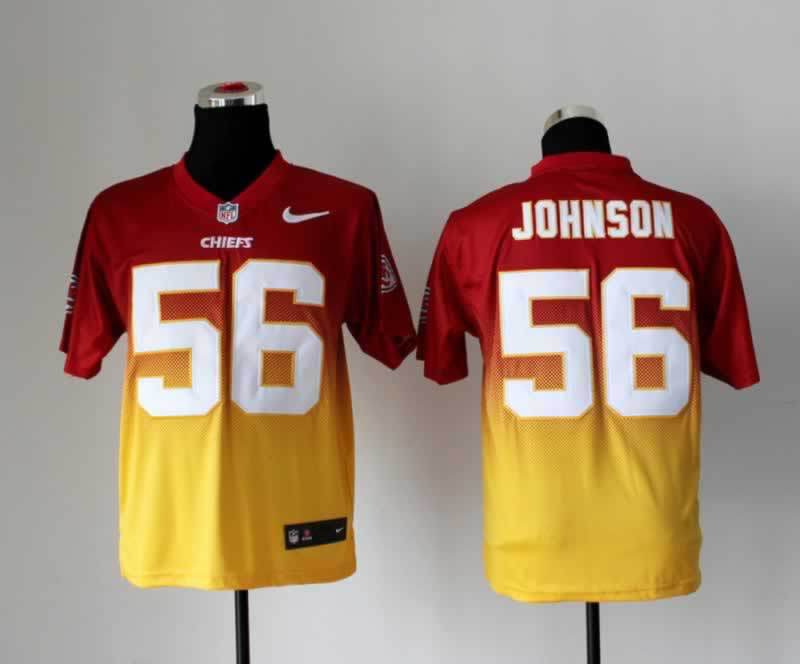 Nike Chiefs 56 Johnson Red And Gold Drift II Elite Jerseys