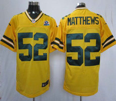 Nike Green Bay Packers 52 Clay Matthews Elite Yellow With Hall Of Fame 50th Patch Authentic NFL jerseys