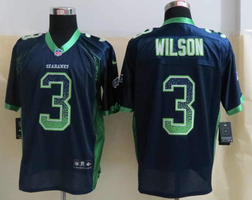 Nike Seattle Seahawks 3 Wilson Drift Fashion Blue Elite Jerseys