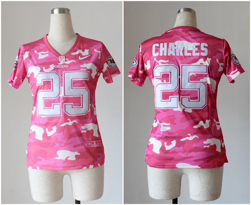 Nike Chiefs 25 Charles Pink Camo Women Jerseys